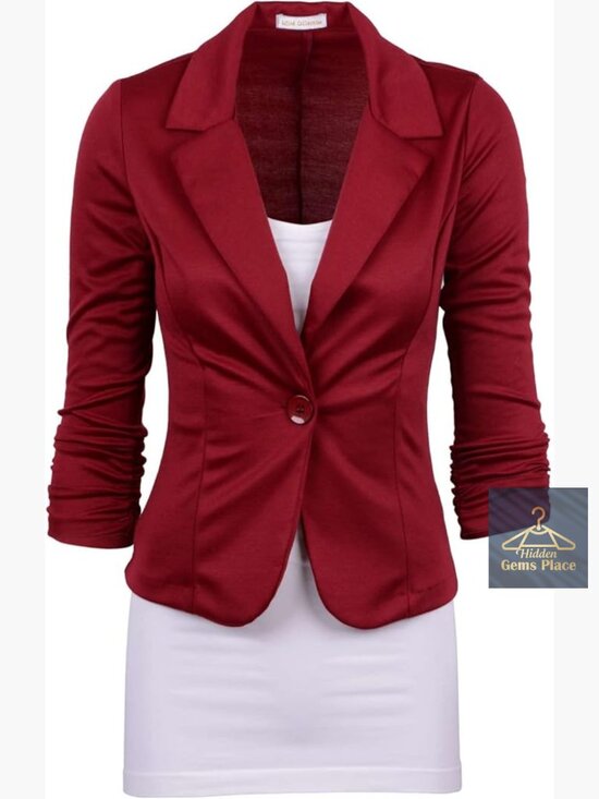 Jackets & Blazers - Women's Solid Knit Blazer 3/4 Sleeve Stretch Work